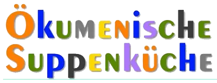 Der Text „Ökumenische Suppenküche“ in bunten, fetten Buchstaben auf hellem Hintergrund.